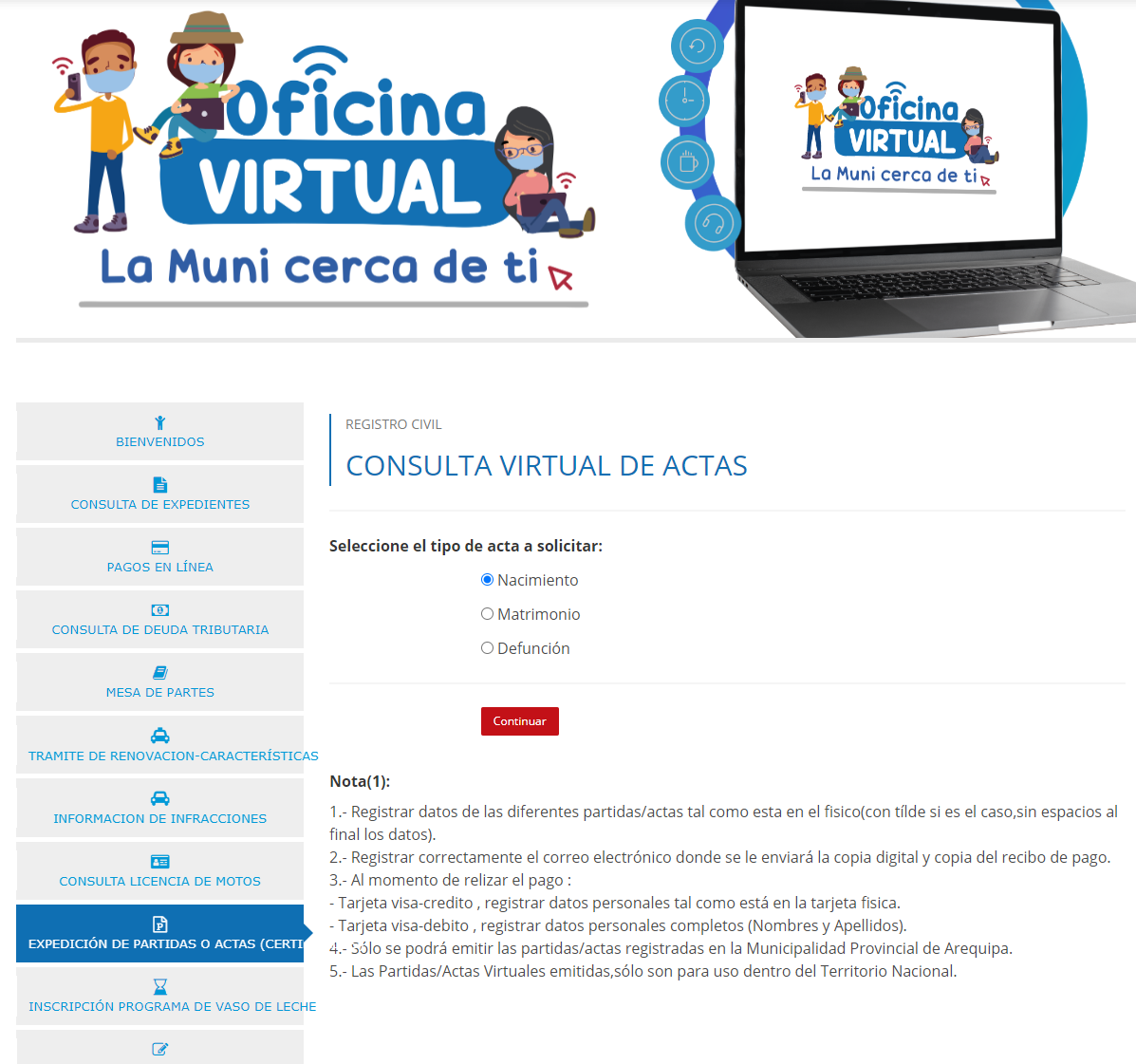 Oficina Virtual MPA Arequipa